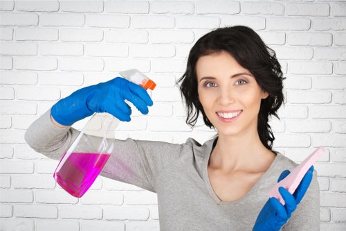 Staff member reviewing cleaning product safety instructions